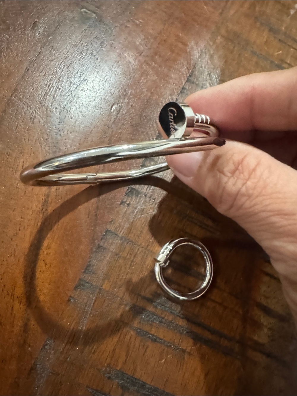 Silver-Tone Screw Motif Cuff Bracelet and Ring Set